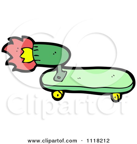 Vector Cartoon Of A Green Skateboard With A Rocket - Royalty Free Clipart Graphic by lineartestpilot