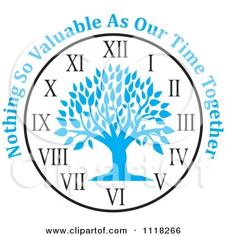 Cartoon Of A Blue Family Tree Clock With Nothing So Valuable As Our Time Together Text - Royalty Free Vector Clipart by Johnny Sajem