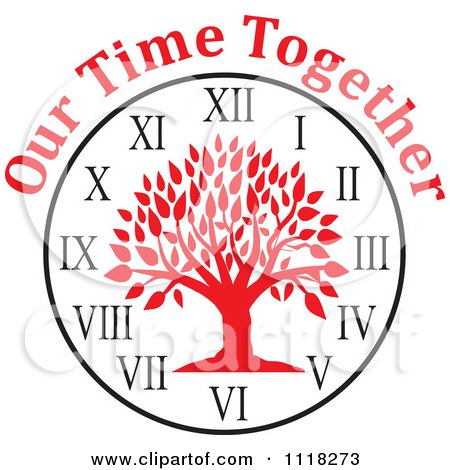 Cartoon Of A Red Family Reunion Tree Clock With Our Time Together Text - Royalty Free Vector Clipart by Johnny Sajem
