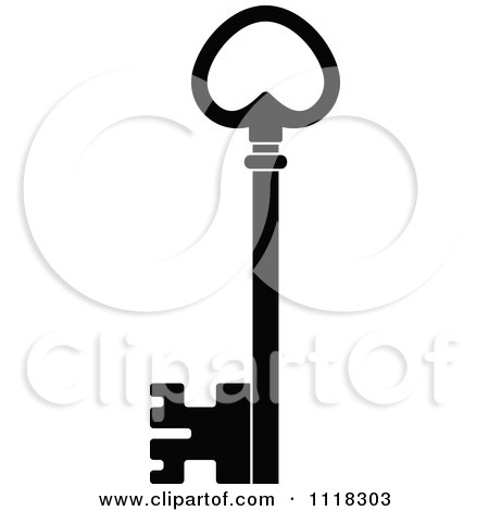 Clipart Of A Black And White Antique Skeleton Key 1 - Royalty Free Vector Illustration by Vector Tradition SM