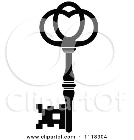 Clipart Of A Black And White Antique Skeleton Key 10 - Royalty Free Vector Illustration by Vector Tradition SM
