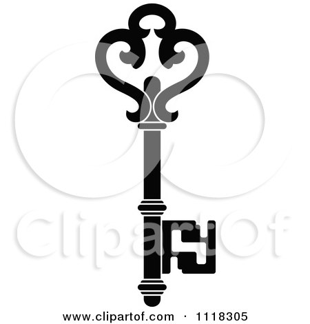 Clipart Of A Black And White Antique Skeleton Key 2 - Royalty Free Vector Illustration by Vector Tradition SM