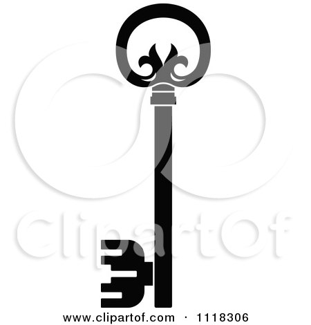 Clipart Of A Black And White Antique Skeleton Key 3 - Royalty Free Vector Illustration by Vector Tradition SM