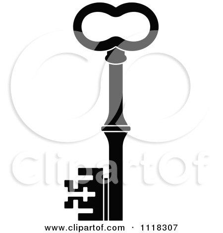 Clipart Of A Black And White Antique Skeleton Key 4 - Royalty Free Vector Illustration by Vector Tradition SM