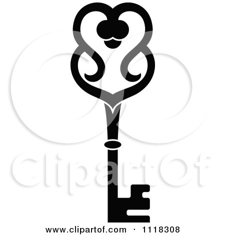 Clipart Of A Black And White Antique Skeleton Key 5 - Royalty Free Vector Illustration by Vector Tradition SM
