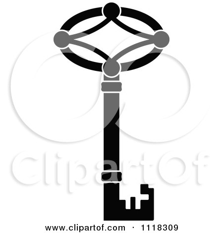 Clipart Of A Black And White Antique Skeleton Key 6 - Royalty Free Vector Illustration by Vector Tradition SM
