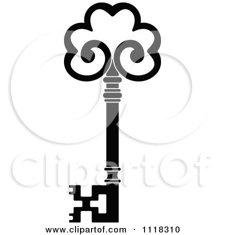 Clipart Of A Black And White Antique Skeleton Key 7 - Royalty Free Vector Illustration by Vector Tradition SM