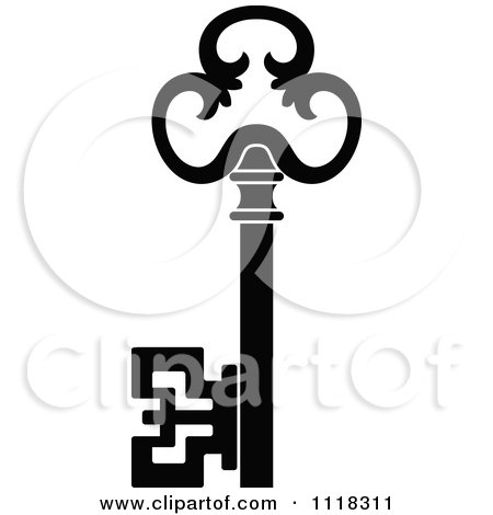Clipart Of A Black And White Antique Skeleton Key 8 - Royalty Free Vector Illustration by Vector Tradition SM