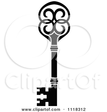 Clipart Of A Black And White Antique Skeleton Key 9 - Royalty Free Vector Illustration by Vector Tradition SM