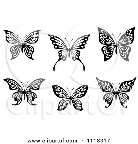 Clipart Of Black And White Butterflies 2 - Royalty Free Vector Illustration by Vector Tradition SM