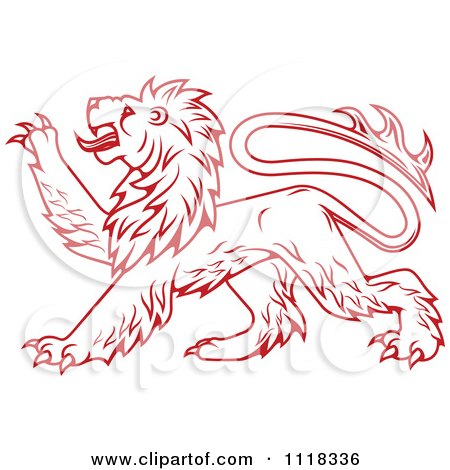Clipart Of A Red Heraldic Lion Clawing - Royalty Free Vector Illustration by Vector Tradition SM