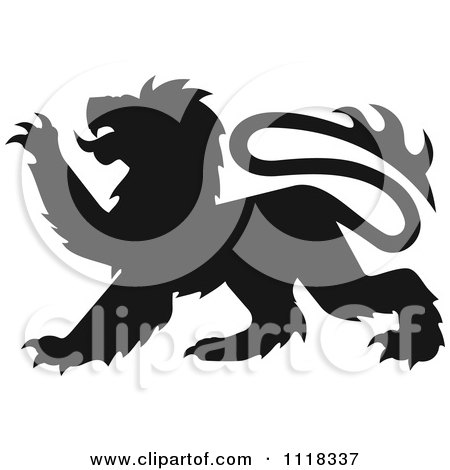 Clipart Of A Black Silhouetted Heraldic Lion Clawing - Royalty Free Vector Illustration by Vector Tradition SM