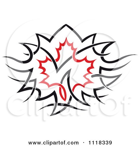 Clipart Of A Black And Red Tribal Maple Leaf 6 - Royalty Free Vector Illustration by Vector Tradition SM
