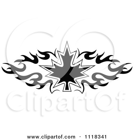 Clipart Of A Black And White Tribal Maple Leaf 2 - Royalty Free Vector Illustration by Vector Tradition SM