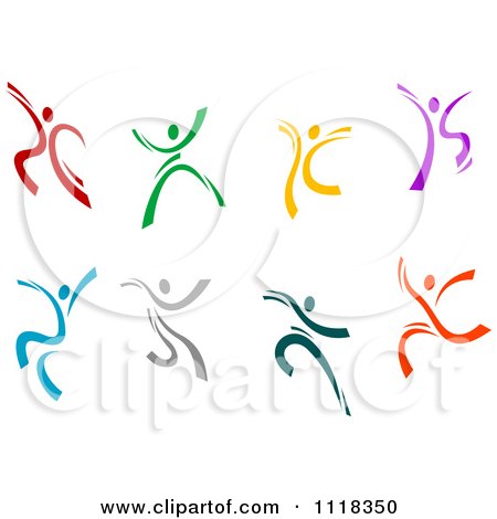 Clipart Of Happy Colorful People Dancing And Leaping - Royalty Free Vector Illustration by Vector Tradition SM