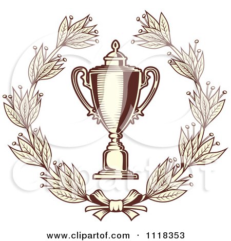 Clipart Of A Sepia Wreath And Trophy Cup 2 - Royalty Free Vector Illustration by Vector Tradition SM