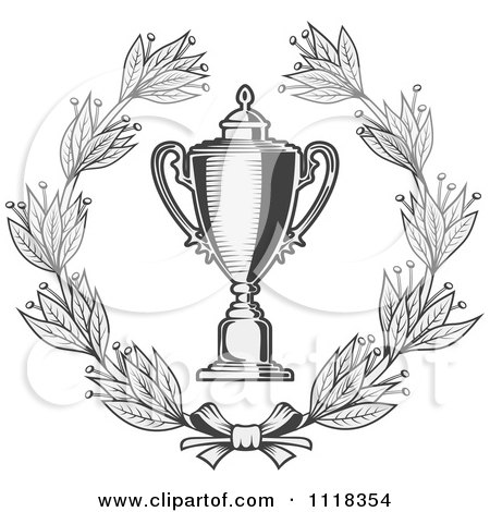 Clipart Of A Grayscale Wreath And Trophy Cup 2 - Royalty Free Vector Illustration by Vector Tradition SM