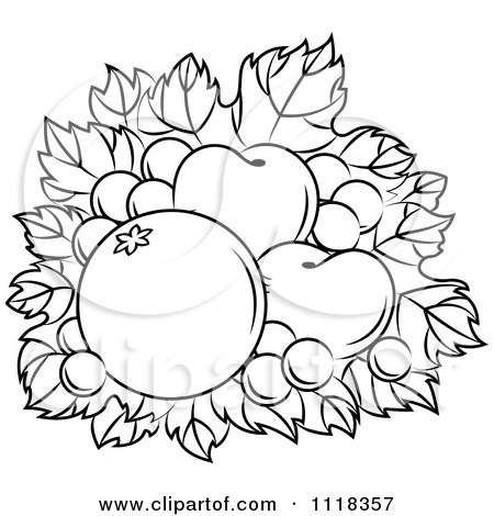 Clipart Of Black And White Harvest Fruit On Grapes - Royalty Free Vector Illustration by Vector Tradition SM