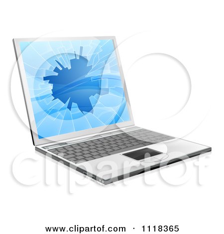 Clipart Of A 3d Laptop Computer With A Shattered Screen - Royalty Free Vector Illustration by AtStockIllustration