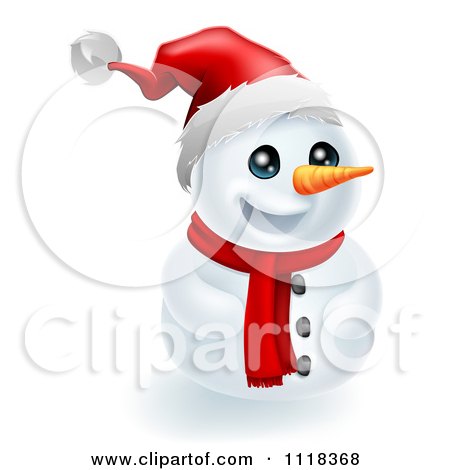 Clipart Of A Happy Christmas Snowman In A Santa Hat - Royalty Free Vector Illustration by AtStockIllustration