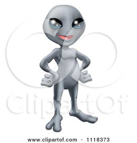 Clipart Of A Happy Gray Alien Resting His Hands On His Hips - Royalty Free Vector Illustration by AtStockIllustration