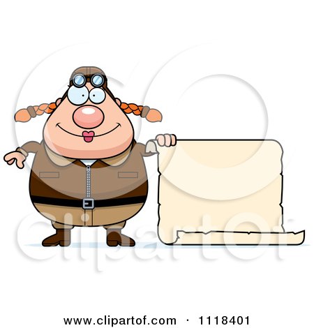Cartoon Of A Happy Female Aviator Pilot With A Sign - Royalty Free Vector Clipart by Cory Thoman