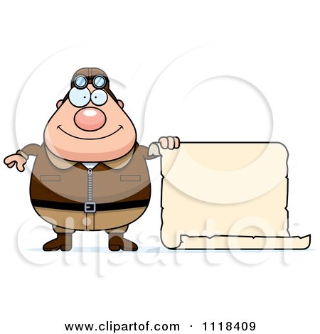 Cartoon Of A Happy Male Aviator Pilot With A Sign - Royalty Free Vector Clipart by Cory Thoman