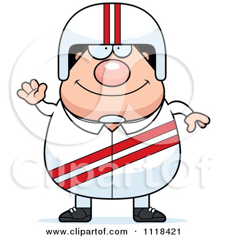 Cartoon Of A Waving Friendly Race Car Driver - Royalty Free Vector Clipart by Cory Thoman