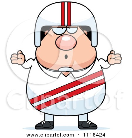 Cartoon Of A Careless Shrugging Race Car Driver - Royalty Free Vector Clipart by Cory Thoman
