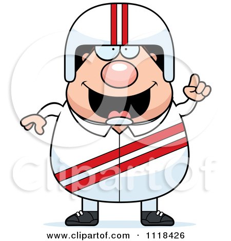 Cartoon Of A Race Car Driver With An Idea - Royalty Free Vector Clipart by Cory Thoman