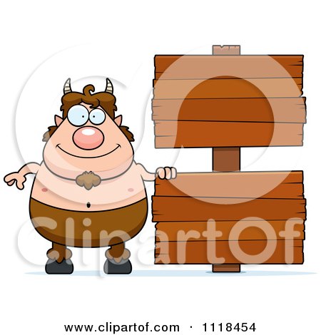 Cartoon Of A Pan Faun With Wooden Signs - Royalty Free Vector Clipart by Cory Thoman