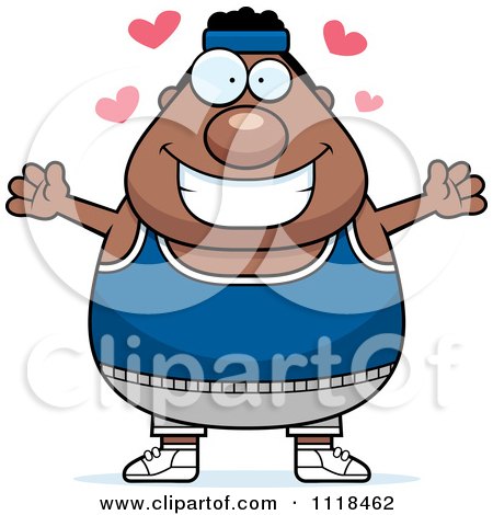 Cartoon Of An Amorous Plump Black Gym Man - Royalty Free Vector Clipart by Cory Thoman