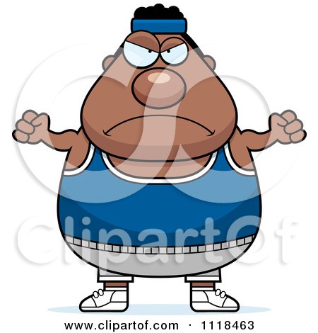 Cartoon Of An Angry Plump Black Gym Man - Royalty Free Vector Clipart by Cory Thoman