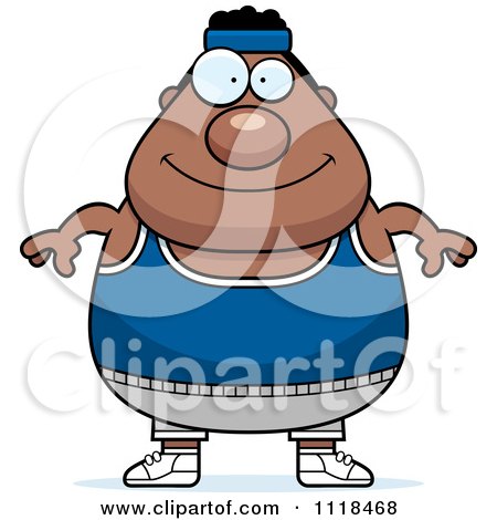 Cartoon Of A Plump Black Gym Man - Royalty Free Vector Clipart by Cory Thoman