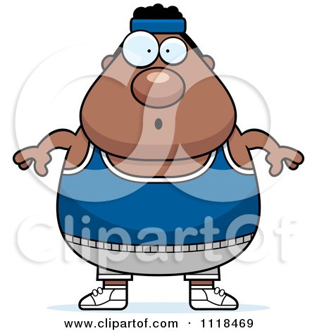 Cartoon Of A Surprised Plump Black Gym Man - Royalty Free Vector Clipart by Cory Thoman