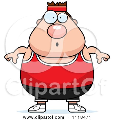 Cartoon Of A Surprised Plump Caucasian Gym Man - Royalty Free Vector Clipart by Cory Thoman