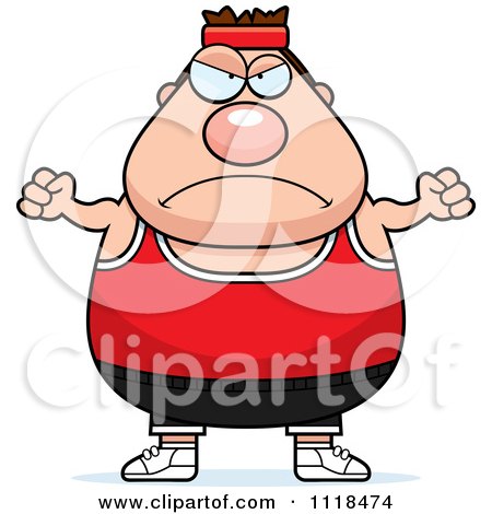 Cartoon Of An Angry Plump Caucasian Gym Man - Royalty Free Vector Clipart by Cory Thoman