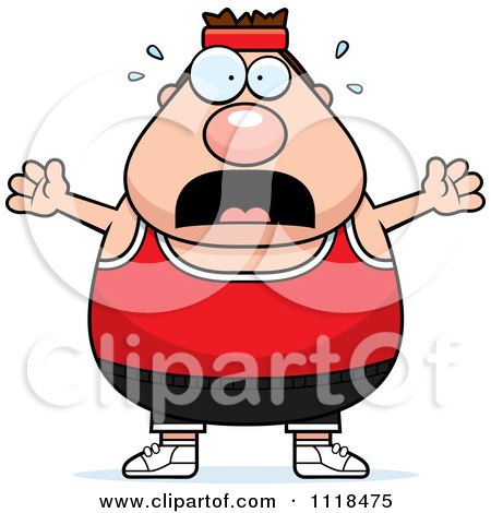 Cartoon Of A Stressed Plump Caucasian Gym Man - Royalty Free Vector Clipart by Cory Thoman