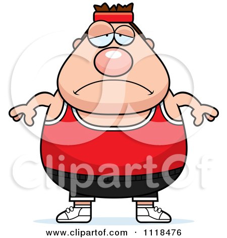 Cartoon Of A Depressed Plump Caucasian Gym Man - Royalty Free Vector Clipart by Cory Thoman