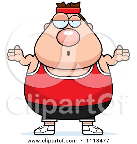 Cartoon Of A Careless Shrugging Plump Caucasian Gym Man - Royalty Free Vector Clipart by Cory Thoman
