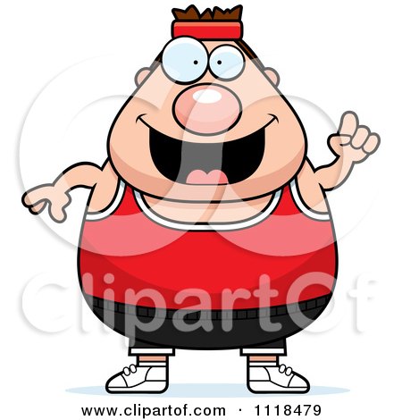 Cartoon Of A Plump Caucasian Gym Man With An Idea - Royalty Free Vector Clipart by Cory Thoman