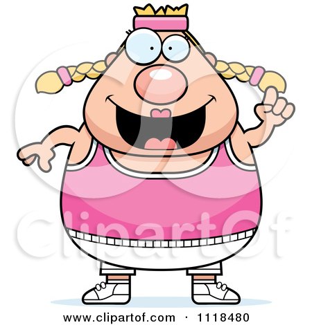 Cartoon Of A Plump Caucasian Gym Woman With An Idea - Royalty Free Vector Clipart by Cory Thoman
