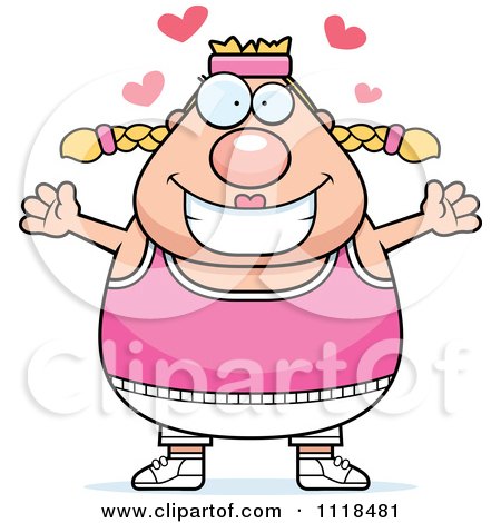 Cartoon Of An Amorous Plump Caucasian Gym Woman - Royalty Free Vector Clipart by Cory Thoman