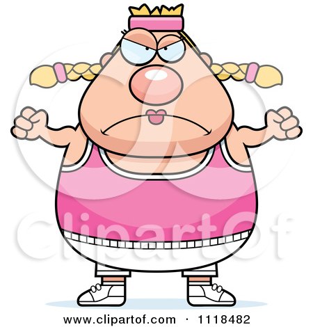 Cartoon Of An Angry Plump Caucasian Gym Woman - Royalty Free Vector Clipart by Cory Thoman