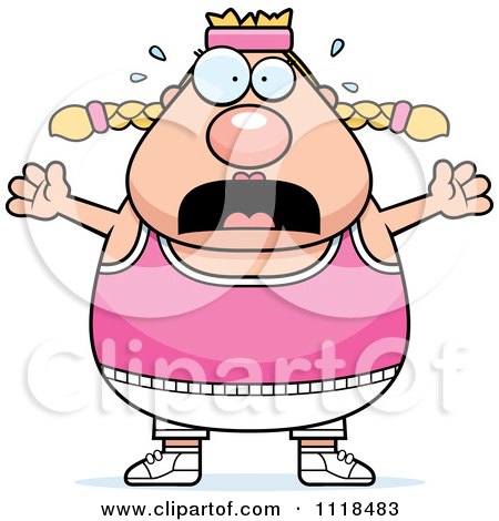 Cartoon Of A Stressed Plump Caucasian Gym Woman - Royalty Free Vector Clipart by Cory Thoman