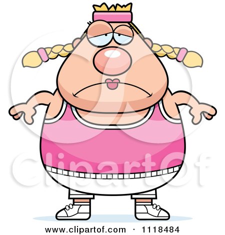 Cartoon Of A Depressed Plump Caucasian Gym Woman - Royalty Free Vector Clipart by Cory Thoman