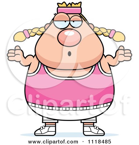 Cartoon Of A Careless Shrugging Plump Caucasian Gym Woman - Royalty Free Vector Clipart by Cory Thoman