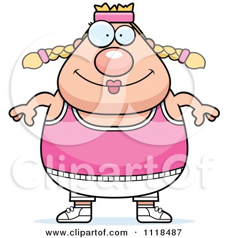Cartoon Of A Happy Plump Caucasian Gym Woman - Royalty Free Vector Clipart by Cory Thoman