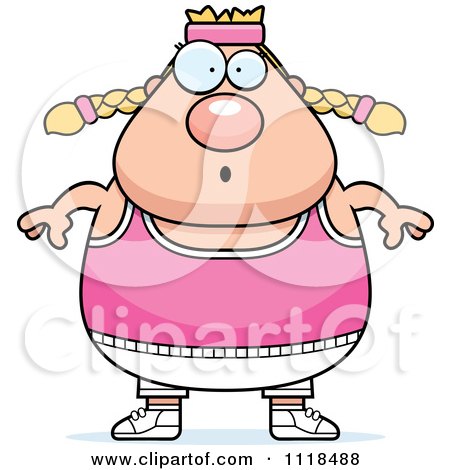 Cartoon Of A Surprised Plump Caucasian Gym Woman - Royalty Free Vector Clipart by Cory Thoman