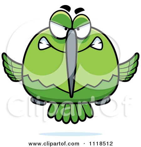 Cartoon Of A Mean Angry Green Hummingbird - Royalty Free Vector Clipart by Cory Thoman